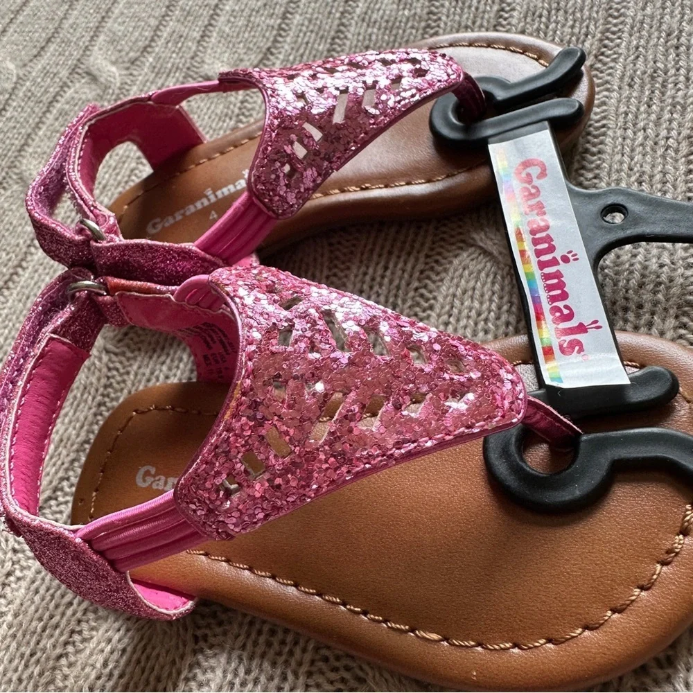 NWT Garanimals Baby Girl Shoes, Pink Glitter Thong Sandals, Size 4
